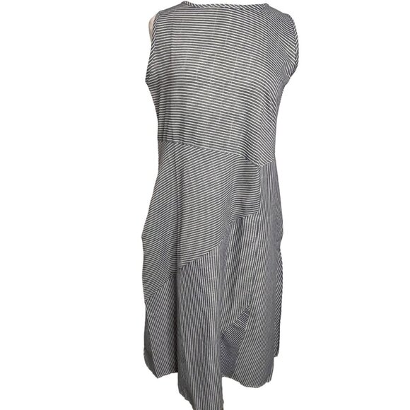 Blue White Pin Striped Large Summer Dress Midi Lightweight Pockets Y2K - Picture 1 of 12